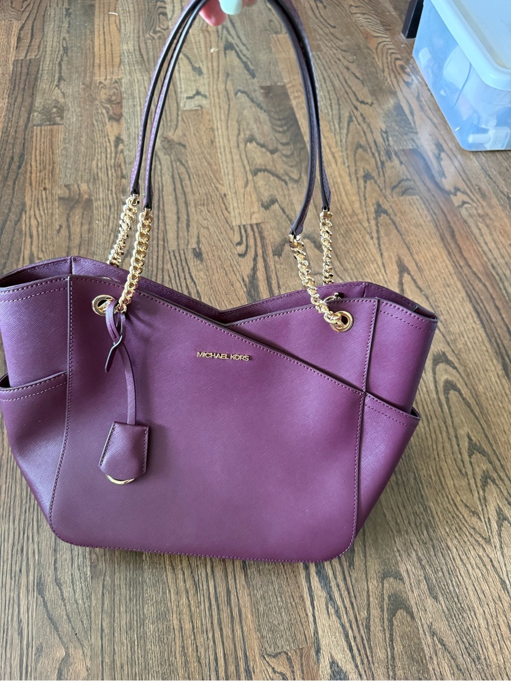 Michael Kors Plum Saffiano Shoulder Tote with Gold Chain Accents